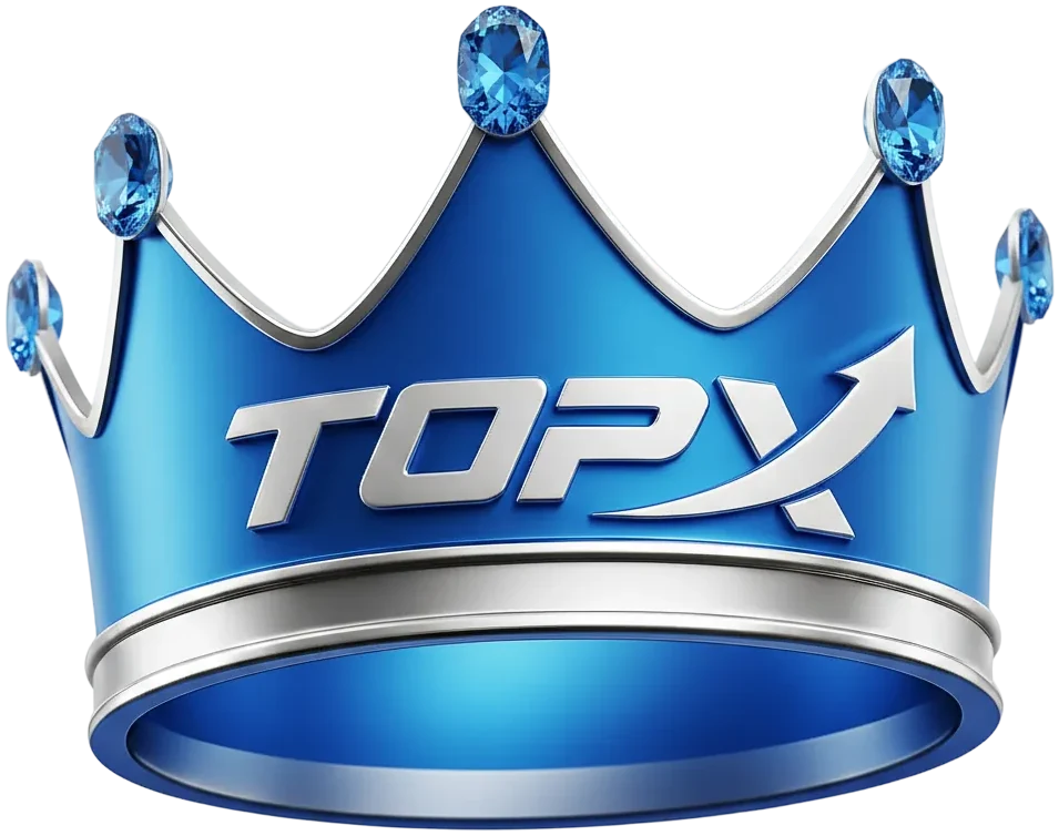 Coroa azul com o logotipo TopX, elemento de marca